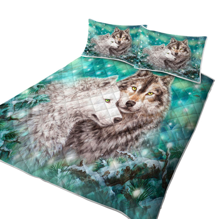 Snowy Forest Wolves Couple Duet Coverlets