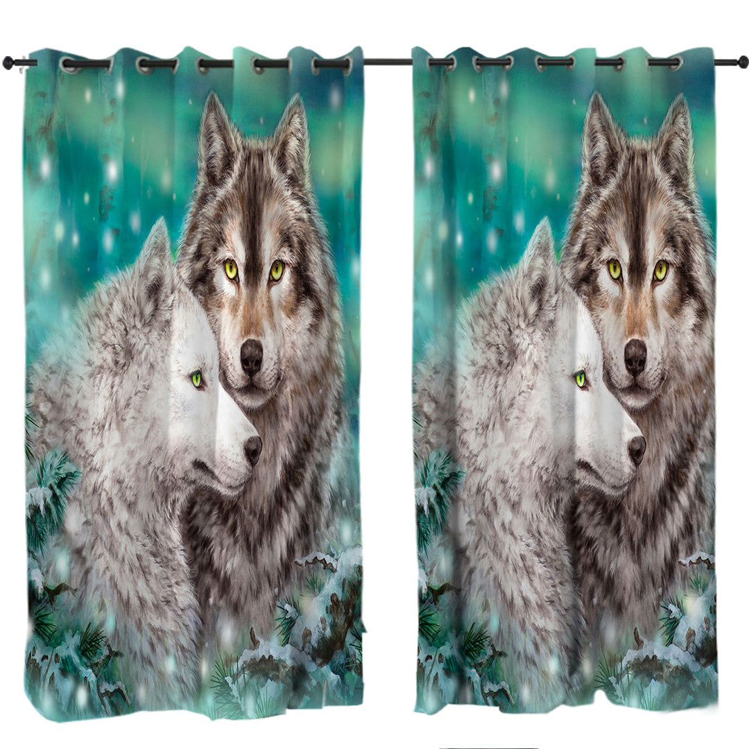 Snowy Forest Wolves Couple Duet Curtain