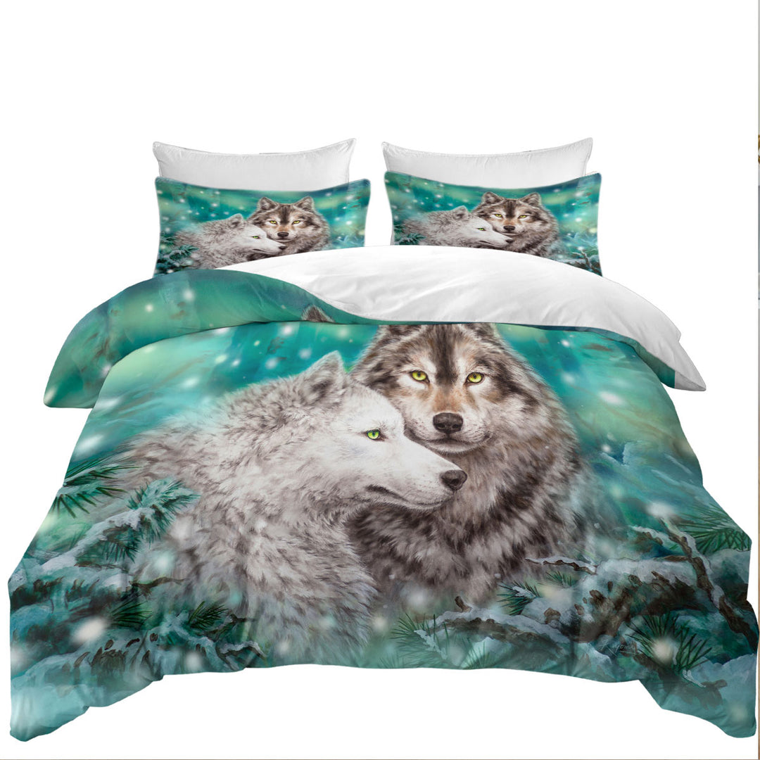 Snowy Forest Wolves Couple Duet Twin xl Duvet Covers