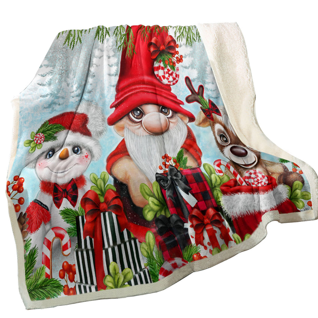 Sofa Blankets for Christmas Gnome Snowman and Reindeer