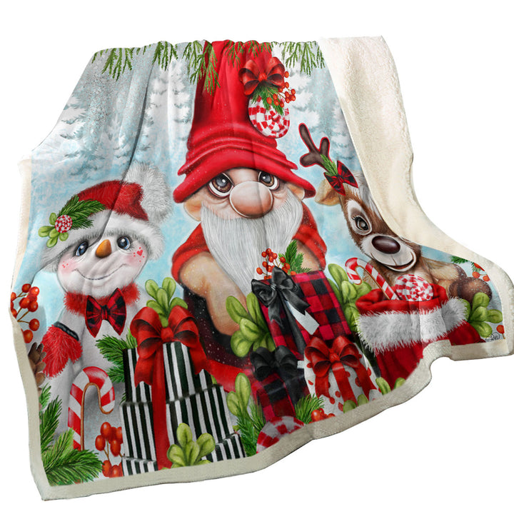 Sofa Blankets for Christmas Gnome Snowman and Reindeer
