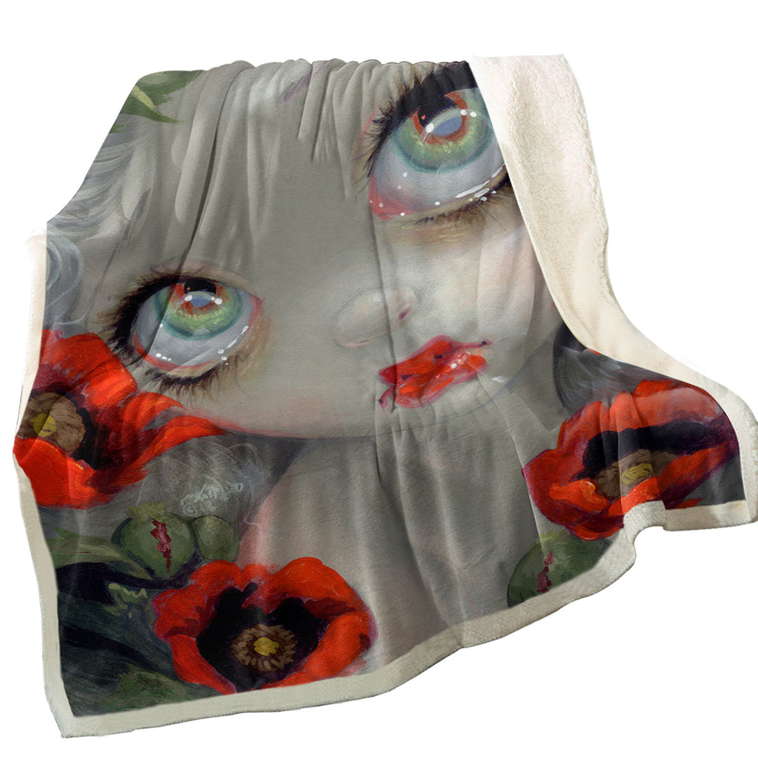 Sofa Blankets with Poisonous Beauties Opium Poppy Girl and Flowers