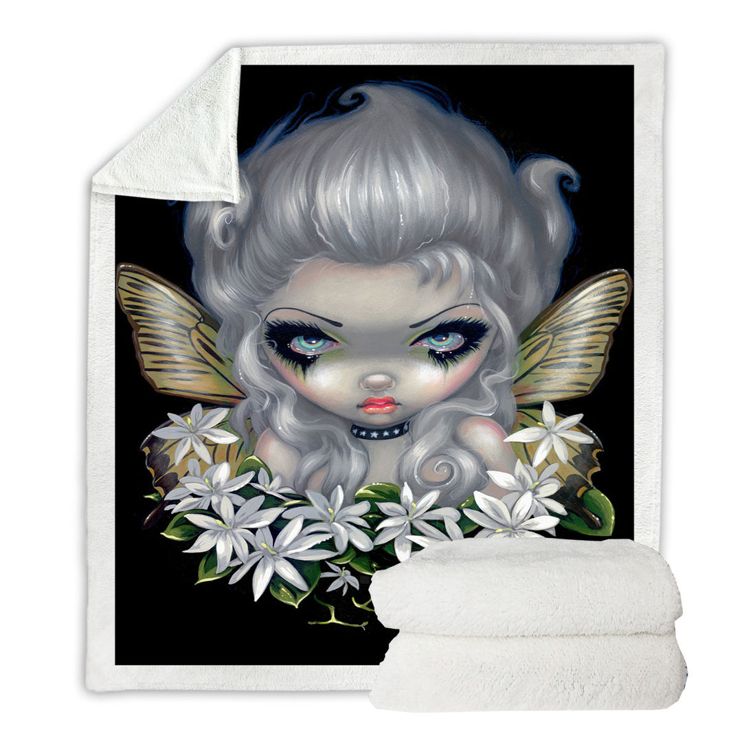 Sofa Blankets with White Flowers Starry Wild Jasmine Fairy