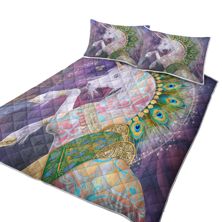 Soraya the Magical Indian Peacock Unicorn California King Quilt Sets