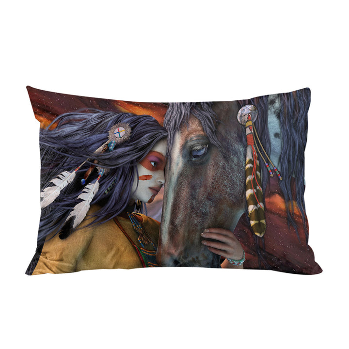 Soul Touch Native American Woman and Her Horse King Pillow Cases