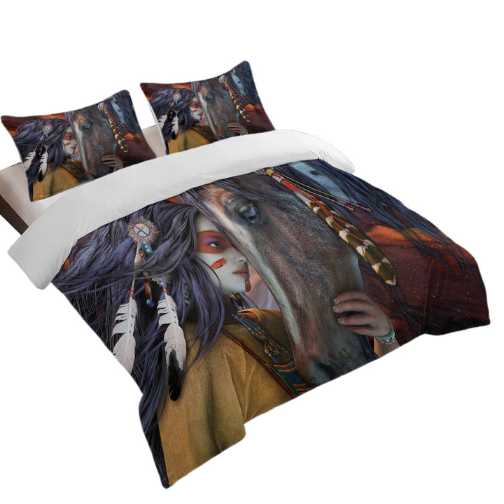 Soul Touch Native American Woman and Her Horse Oversized King Duvet Cover