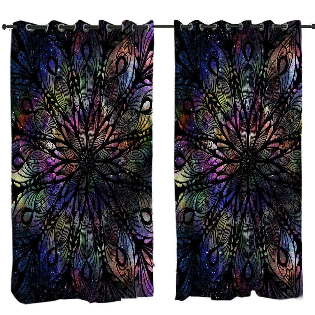 Space Feathers Mandala Custom Curtains