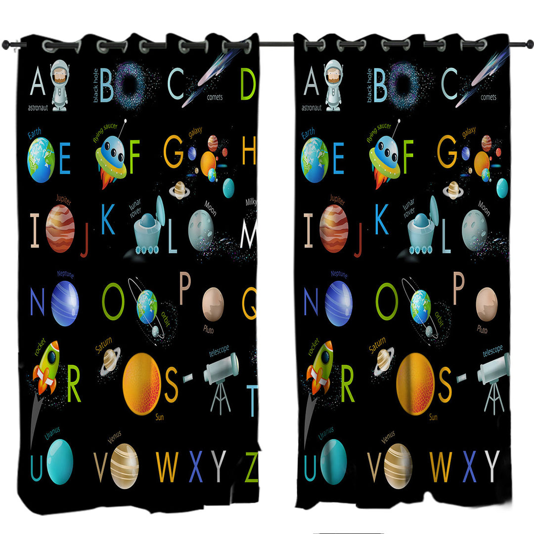 Space Themed Alphabet for Kids Curtains for Bedroom
