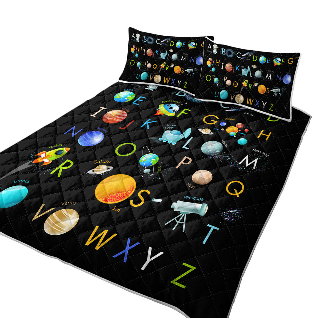 Space Themed Alphabet for Kids Twin Quilt
