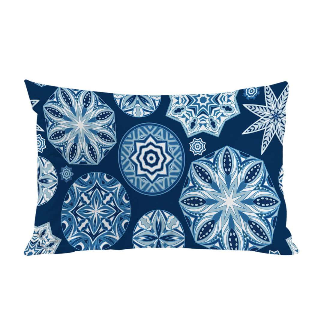 Sparkling Blue Snowflakes Mandalas Pillowcase