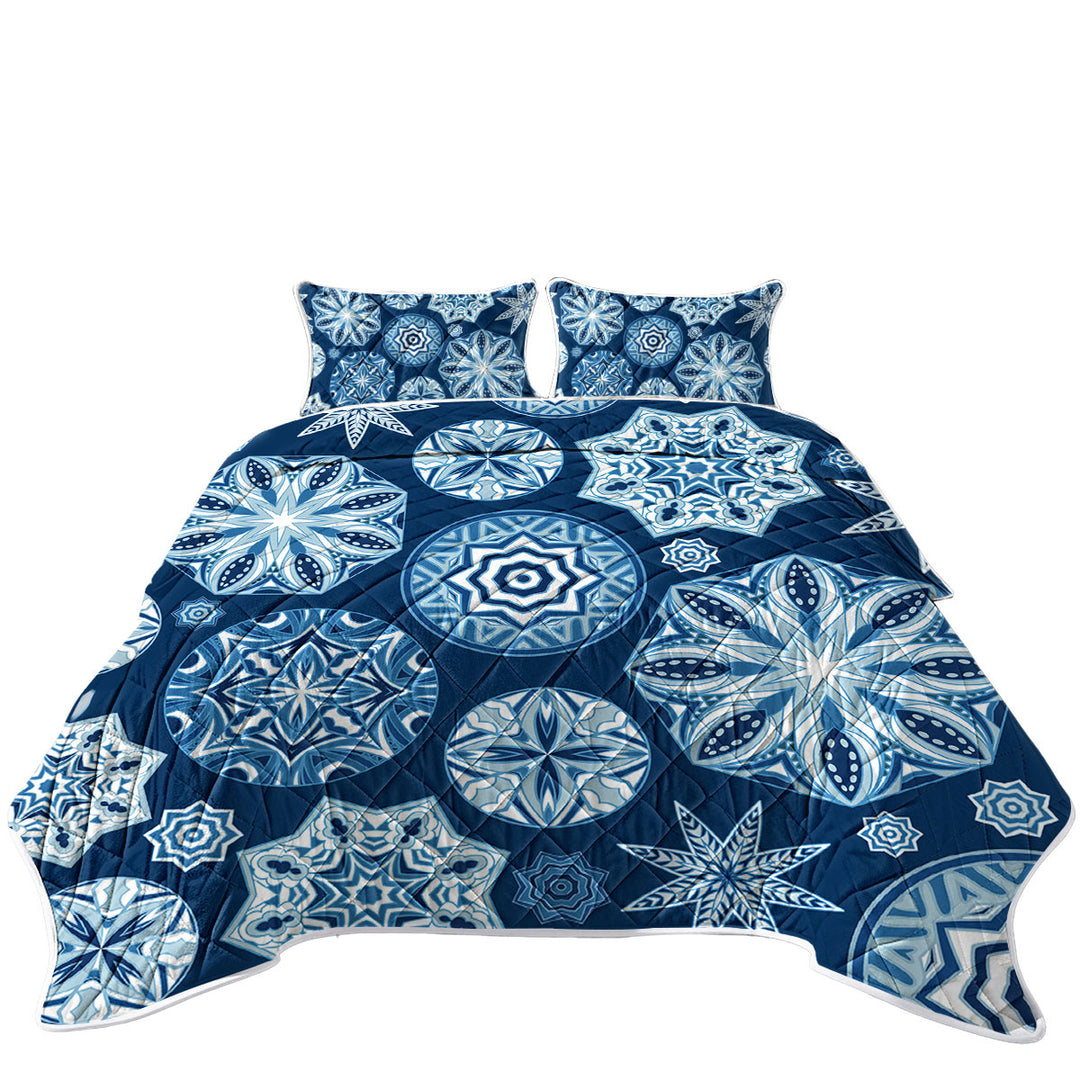 Sparkling Blue Snowflakes Mandalas Quilts