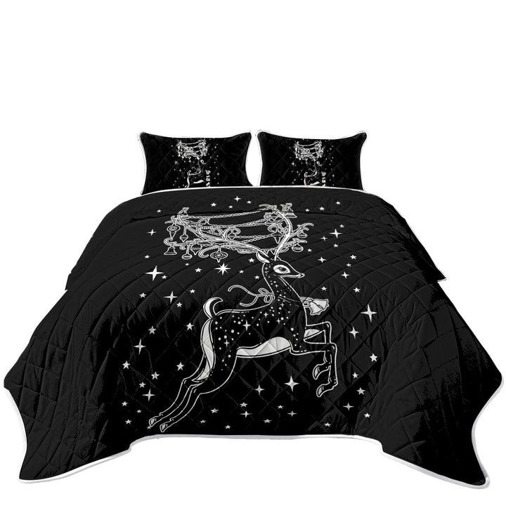 Sparkling Christmas Spirit Cute White Tailed Deer King Size Bedspreads