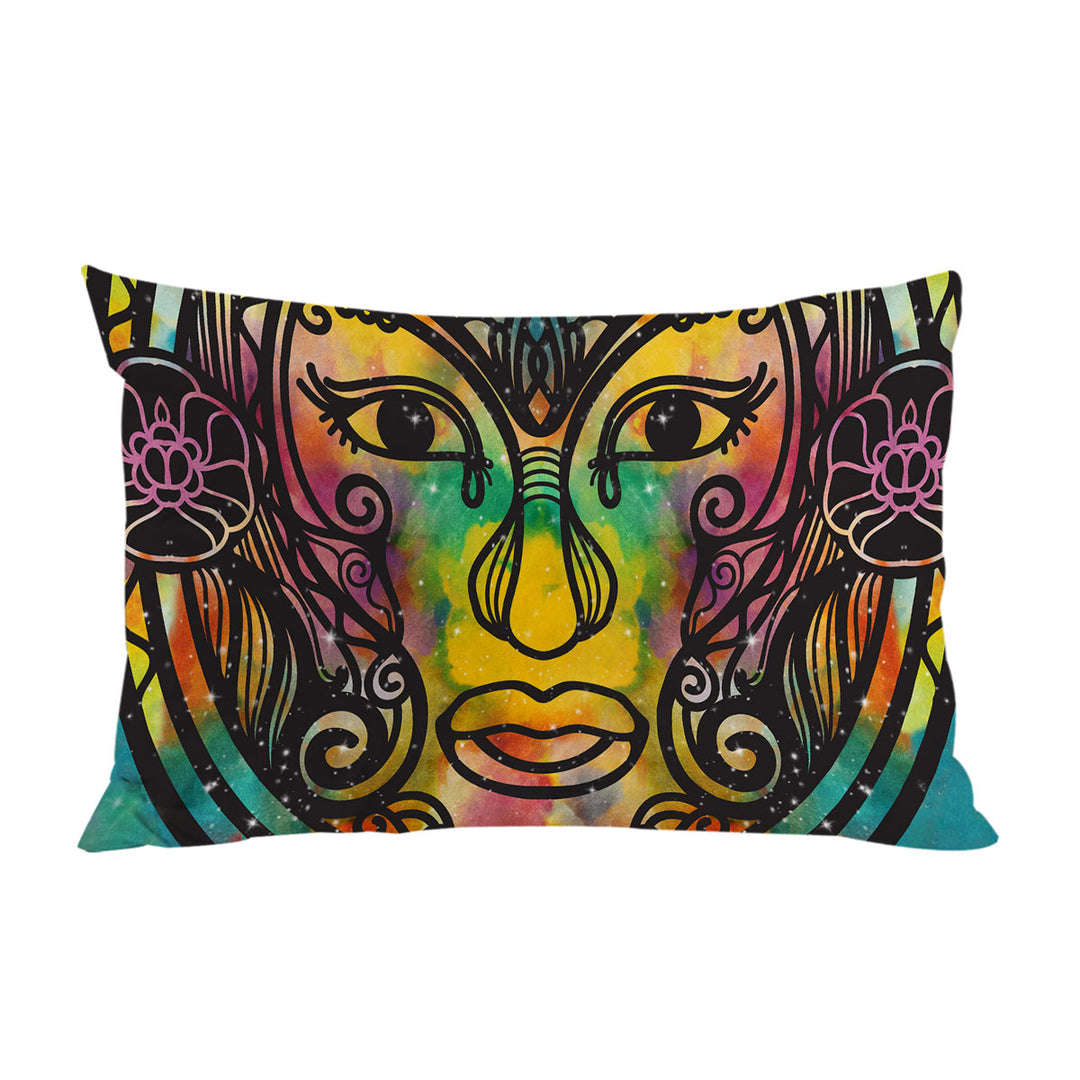 Spiritual Oriental God Face over Space Pillowcase