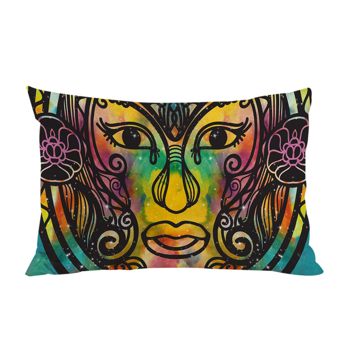 Spiritual Oriental God Face over Space Pillowcase