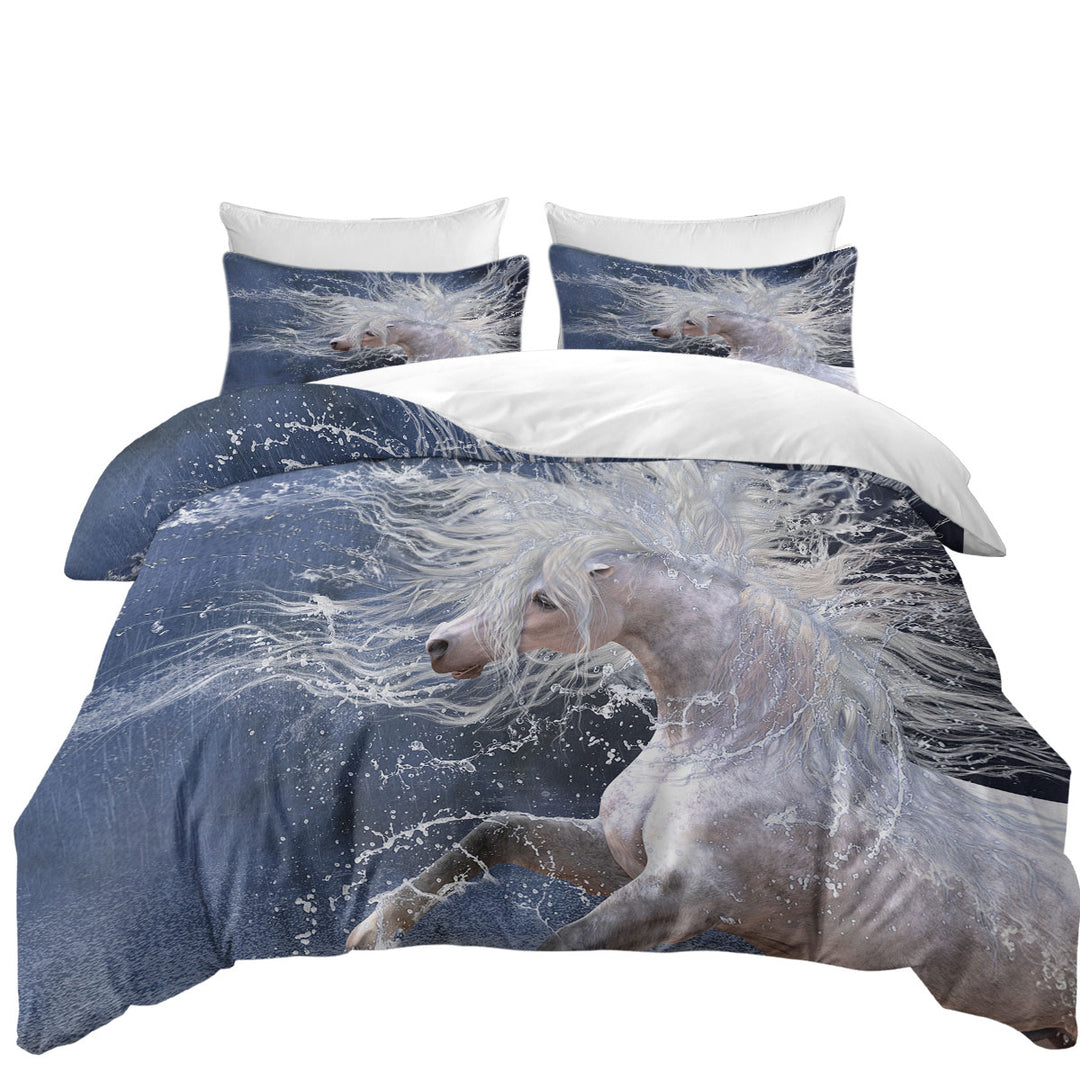 Splash Wild White Horse King Size Duvet Cover