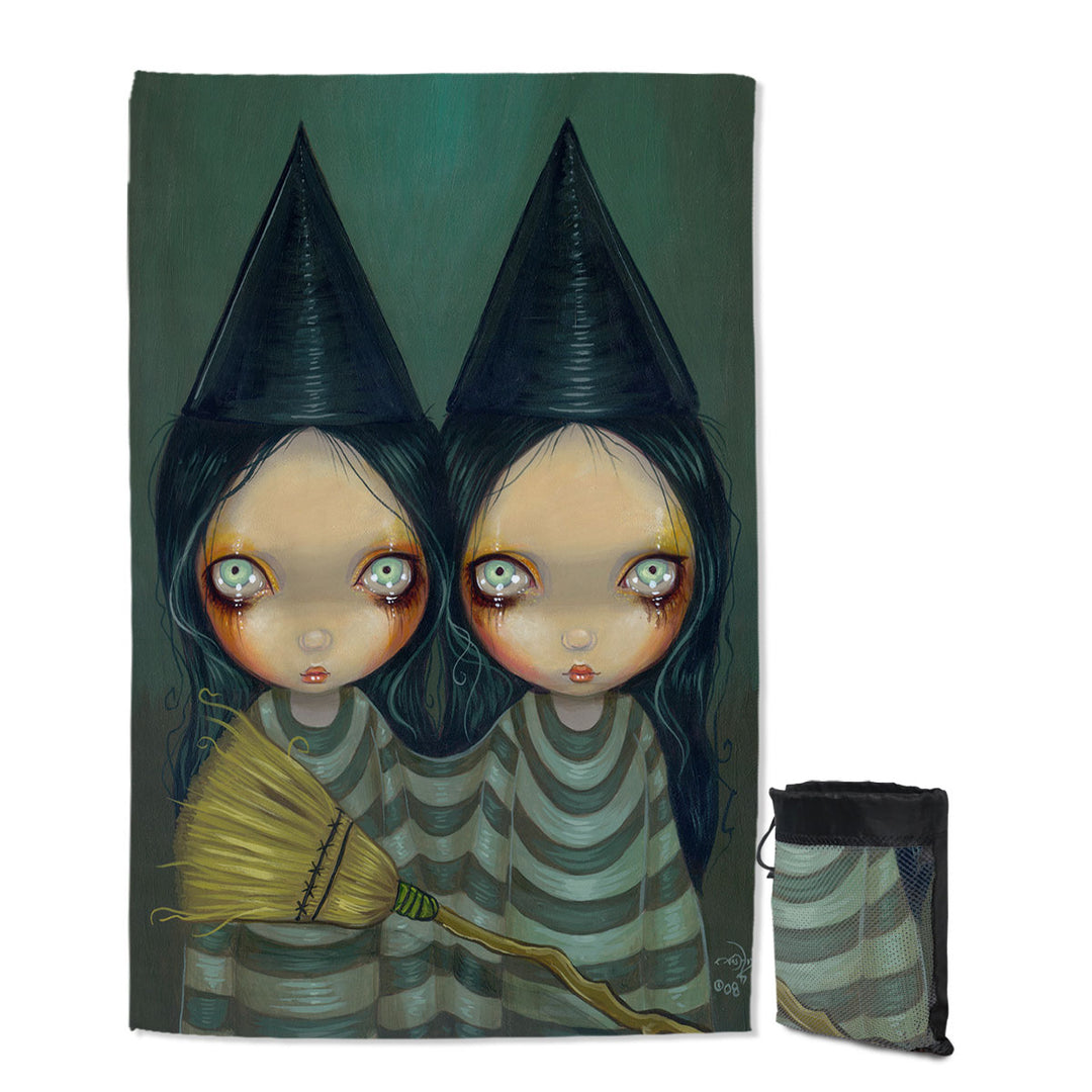 Spooky Giant Beach Towel for Halloween Design Siamese Witch Twins