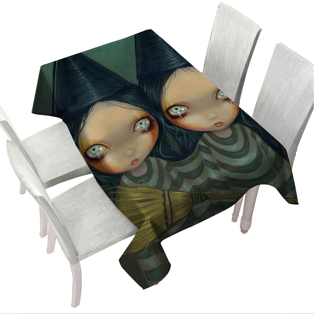 Spooky Halloween Design Siamese Witch Twins Table Cover