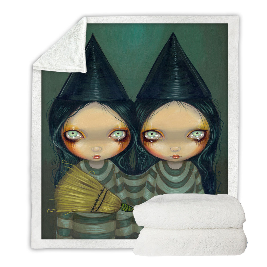 Spooky Throw Blanket for Halloween Design Siamese Witch Twins