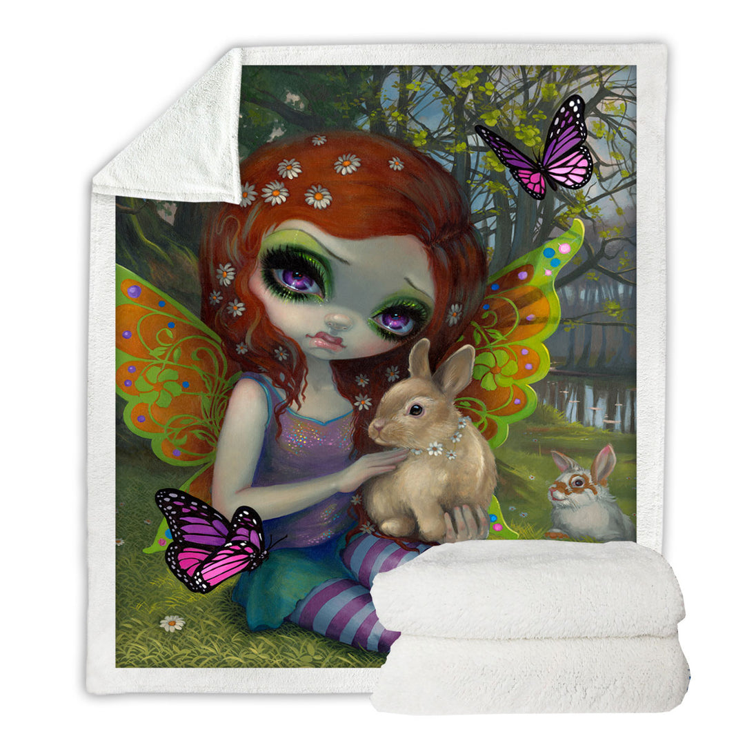 Spring Fairy by the Lake with Bunnies Sherpa Blanket