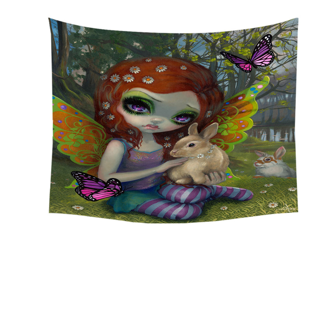 Spring Fairy by the Lake with Bunnies Tapestry