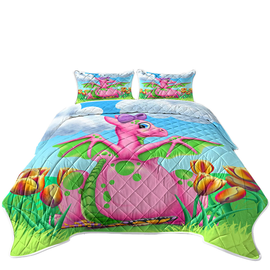 Squishy the Cute Pink Dragon Girl Coverlets