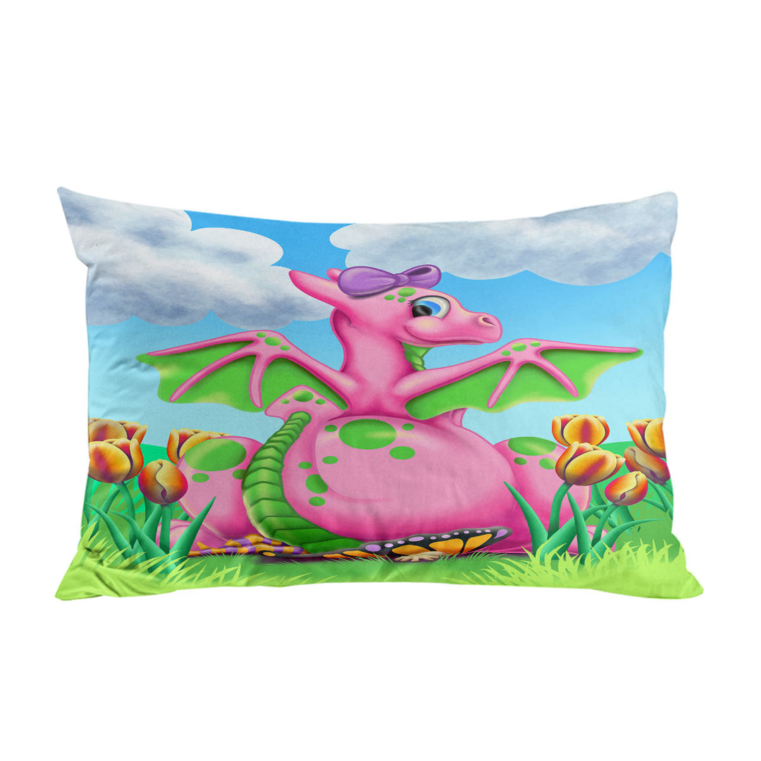 Squishy the Cute Pink Dragon Girl Pillow Case Covers