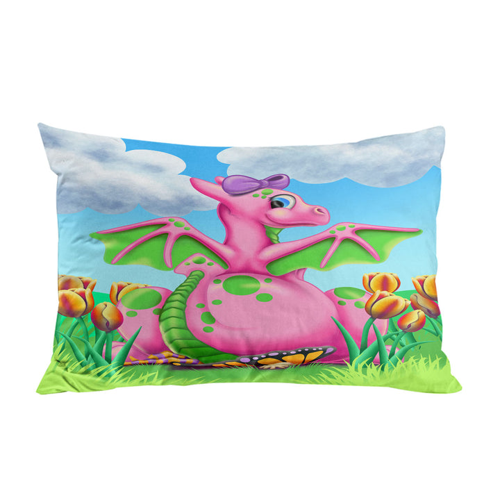Squishy the Cute Pink Dragon Girl Pillow Case Covers