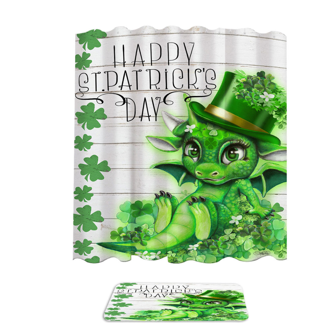 St Patricks Day Shower Curtains Green Clover St Patricks Day Lil Dragon