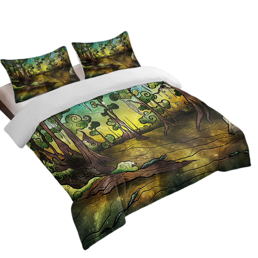 Stained Glass Art Alligator Swamp Forest Comforter Cover