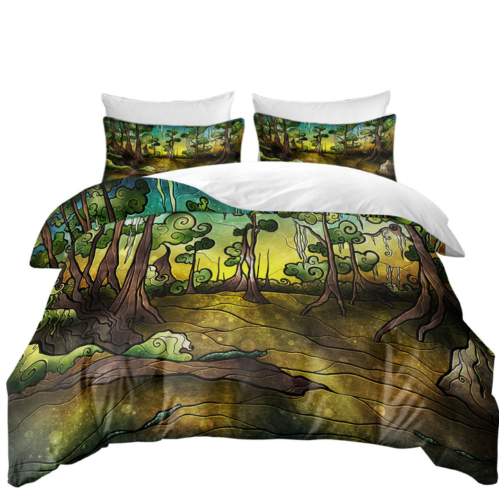 Stained Glass Art Alligator Swamp Forest Donna Covers