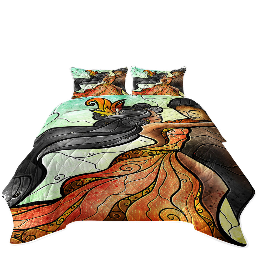 Stained Glass Art Bailar Conmigo Couple Dance Bedspreads and Quilts