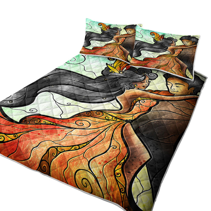 Stained Glass Art Bailar Conmigo Couple Dance Day Bed Covers