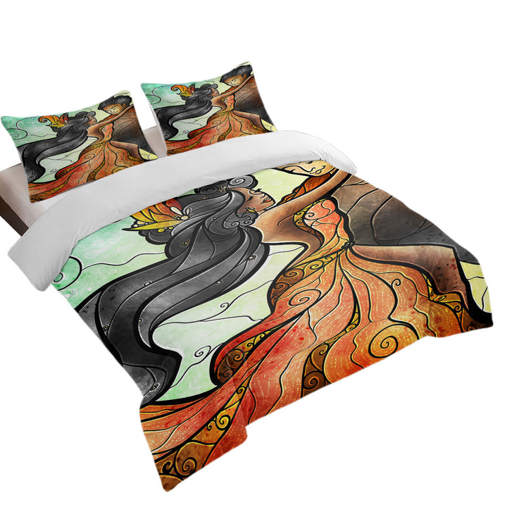 Stained Glass Art Bailar Conmigo Couple Dance Quilt Cover