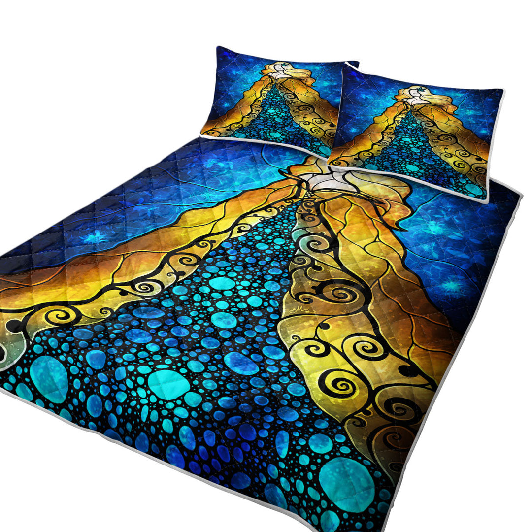 Stained Glass Art Beautiful Girl Fair Ophelia Bedspreads and Quilts