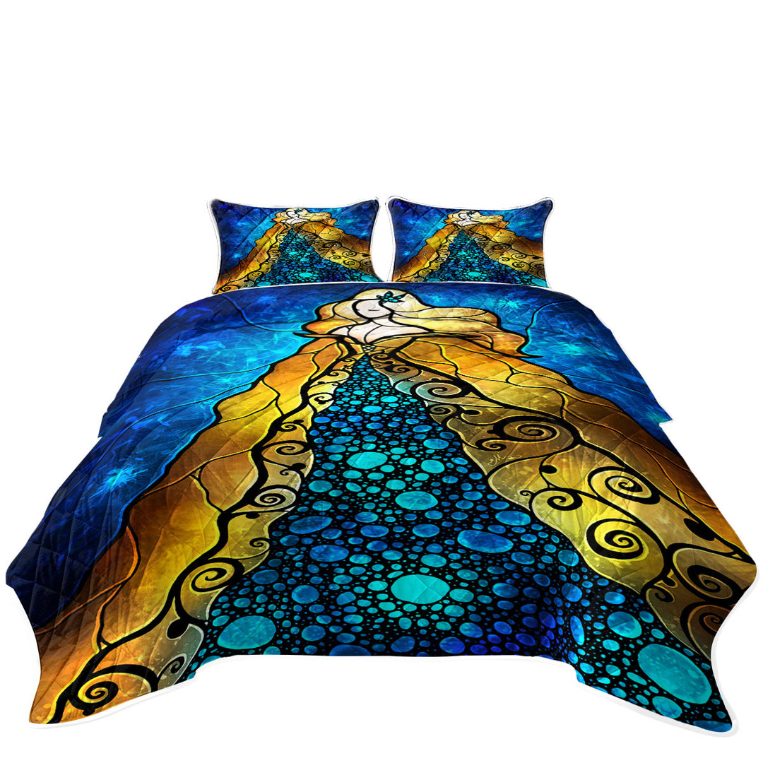 Stained Glass Art Beautiful Girl Fair Ophelia California King Quilt Sets