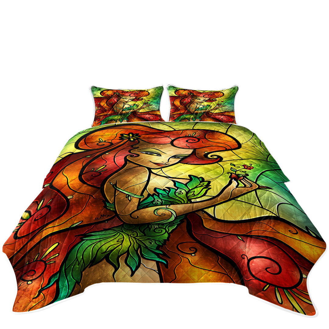 Stained Glass Art Beautiful Redhead Jungle Girl Coverlet
