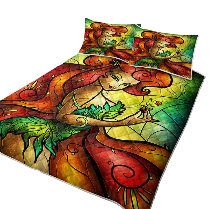 Stained Glass Art Beautiful Redhead Jungle Girl Coverlets