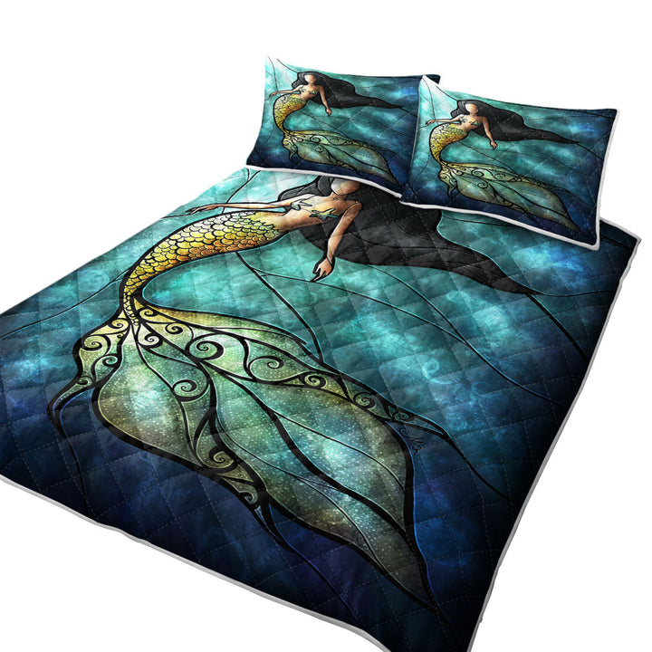 Stained Glass Art Beautiful Underwater Mermaid Coverlets