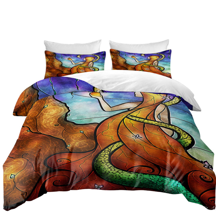 Stained Glass Art Biblical Eve and Serpent Genesis Good Duvet Covers