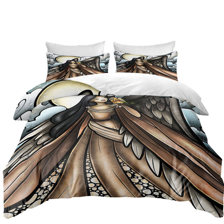 Stained Glass Art Birds go to Heaven Angel Duvet Cover Queen