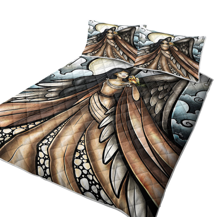 Stained Glass Art Birds go to Heaven Angel King Size Quilt Sets