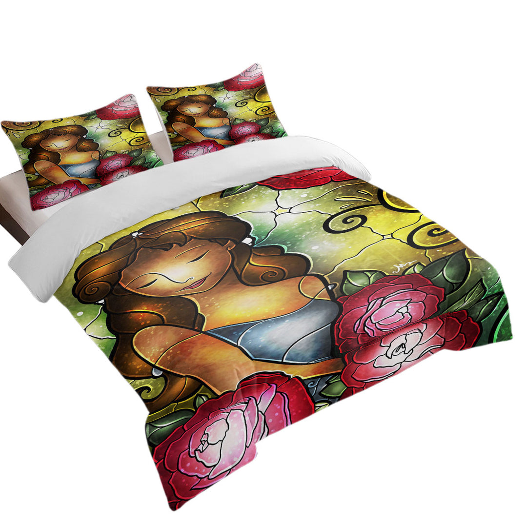Stained Glass Art Camellia the Roses Lady Duvet Cover set