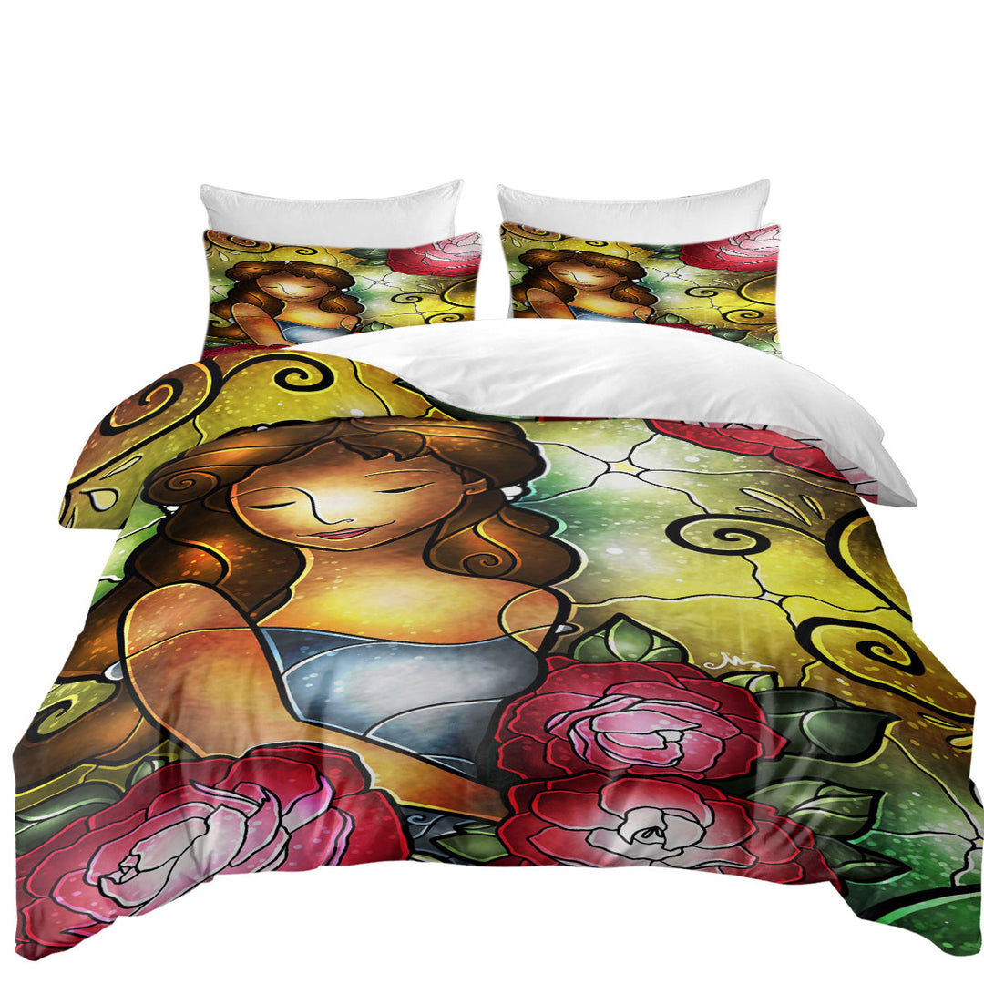 Stained Glass Art Camellia the Roses Lady full Size Duvet Cover