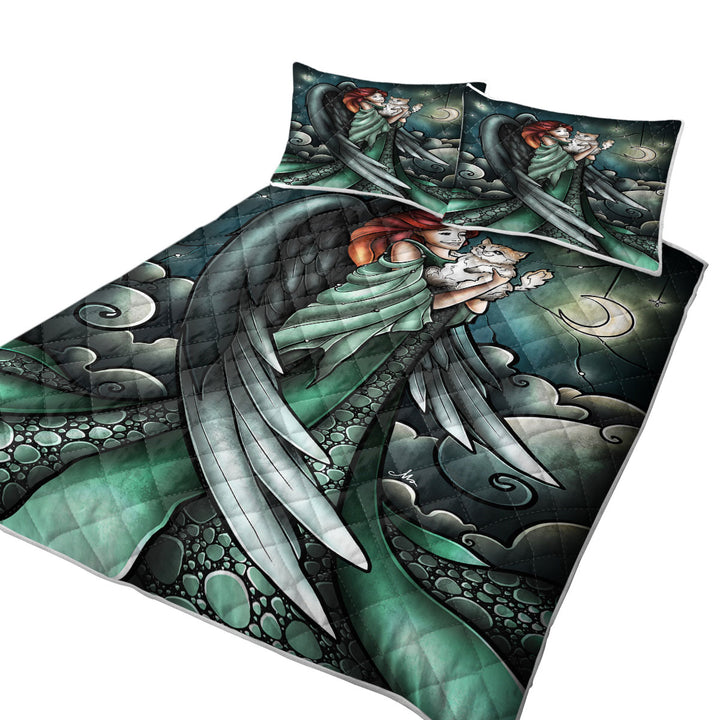 Stained Glass Art Cats go to Heaven Angel California King Quilt Sets