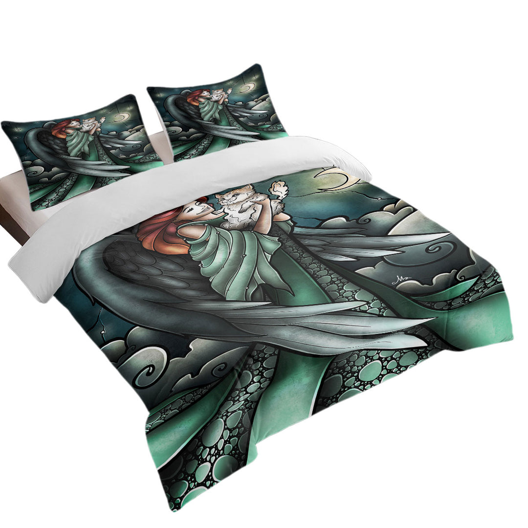 Stained Glass Art Cats go to Heaven Angel Duvet Cover Queen