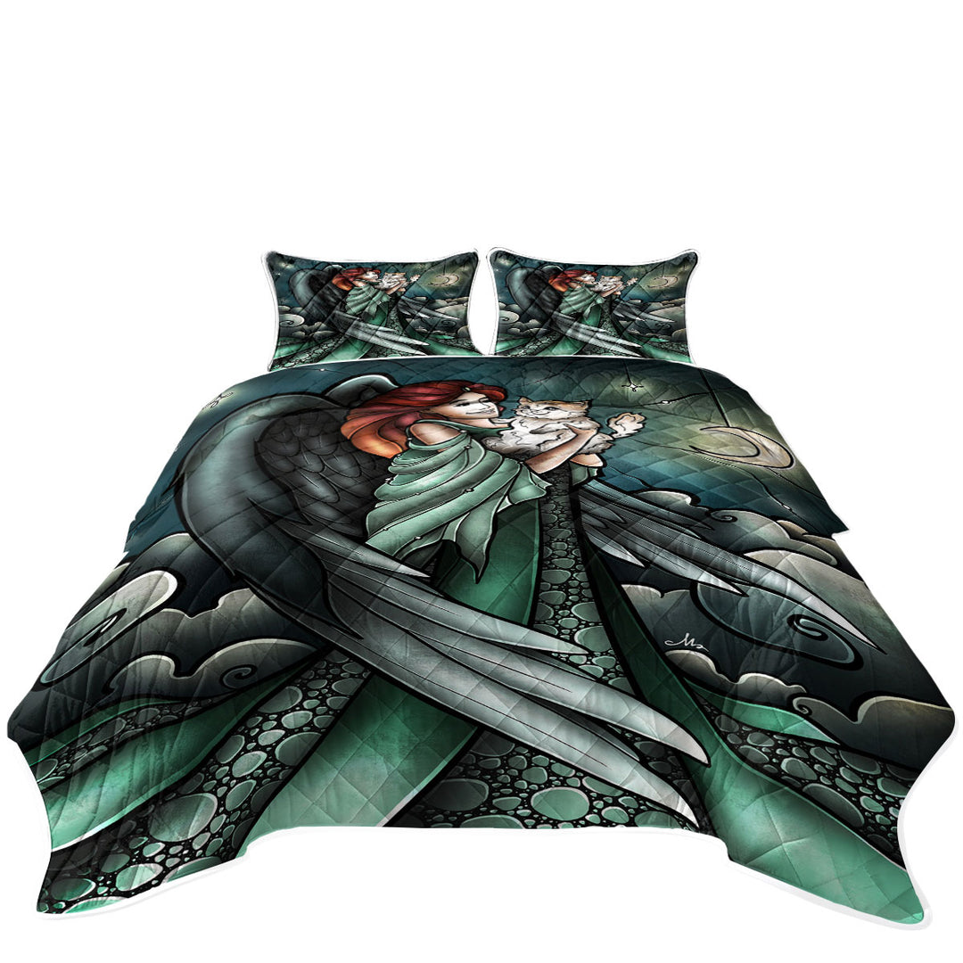 Stained Glass Art Cats go to Heaven Angel King Size Quilt Sets