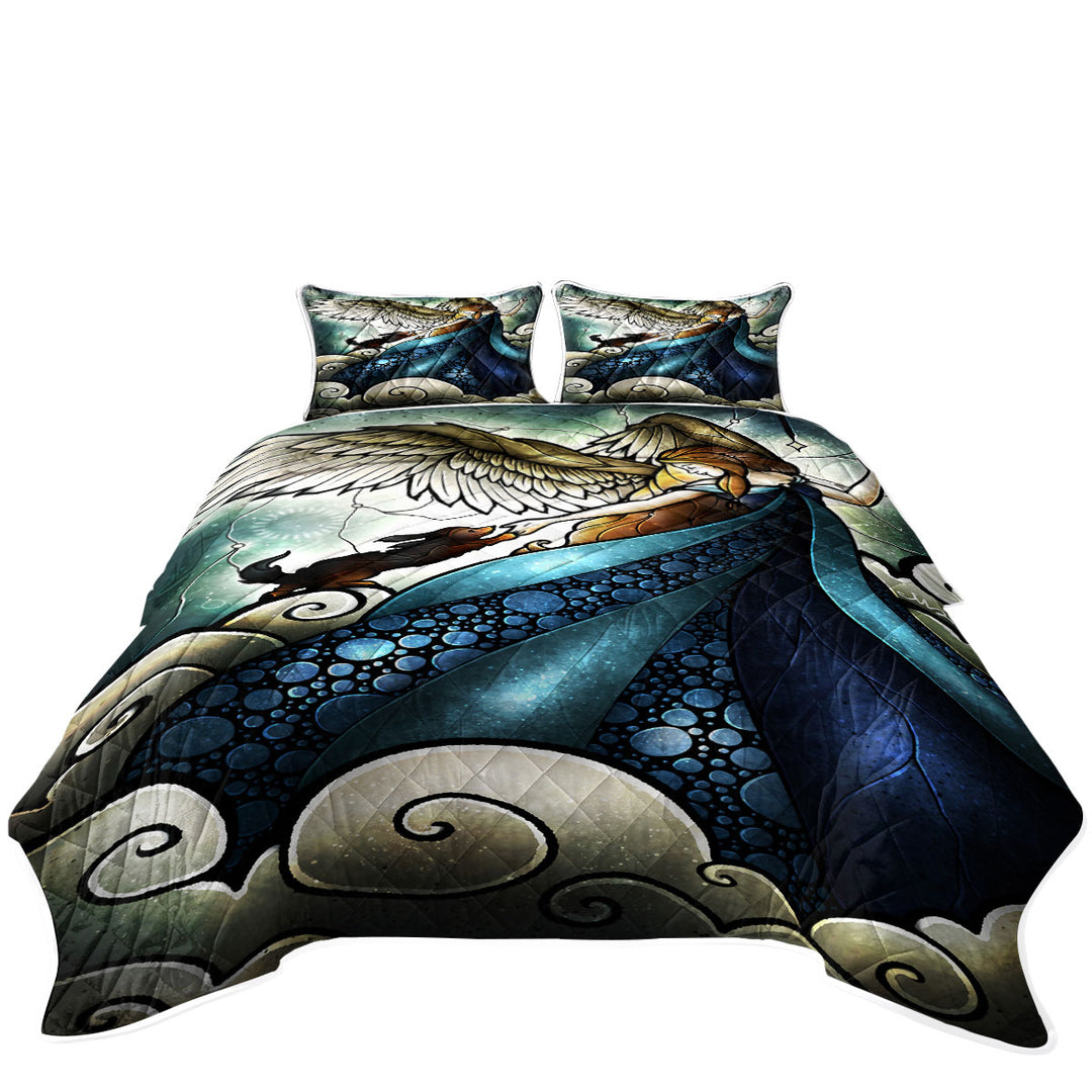 Stained Glass Art Dogs go to Heaven Angel California King Quilt Sets