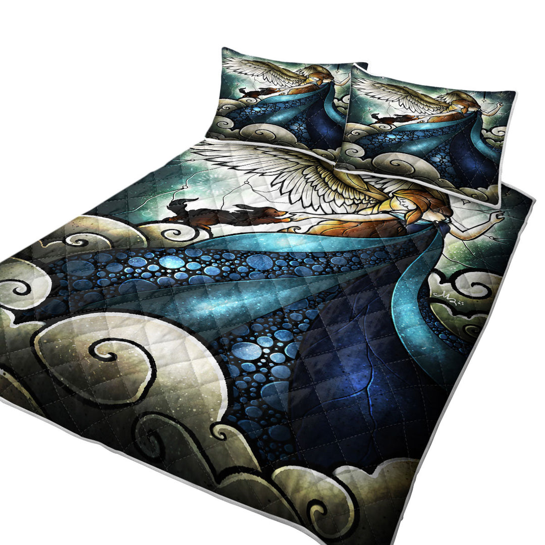 Stained Glass Art Dogs go to Heaven Angel King Size Quilt