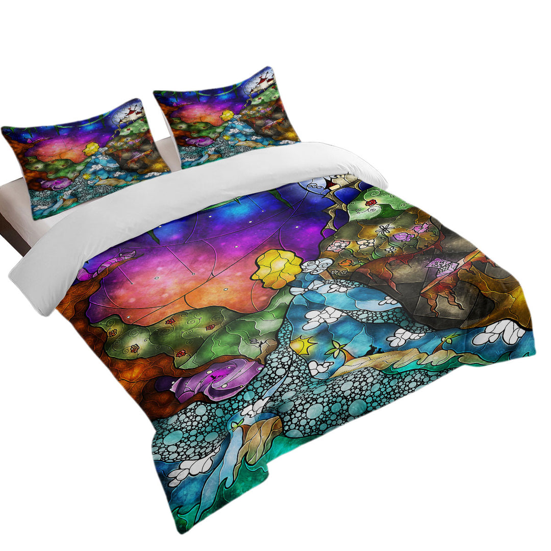 Stained Glass Art Fairy Tale Alice Off to Wonderland Duvet Cover