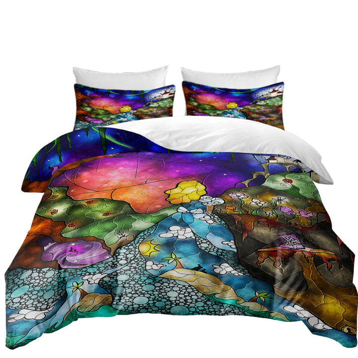 Stained Glass Art Fairy Tale Alice Off to Wonderland Duvet Covers